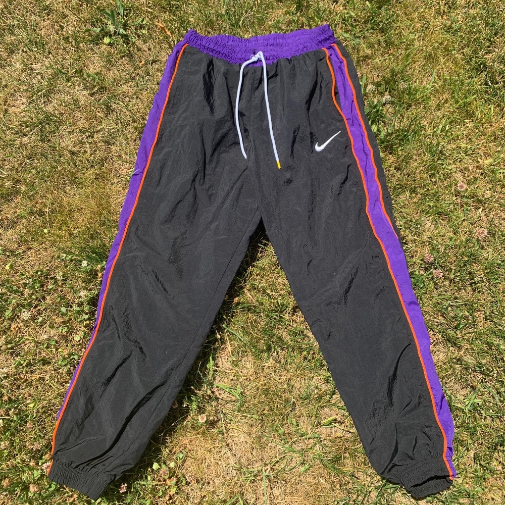 Black Nike Joggers with Orange and Purple Details